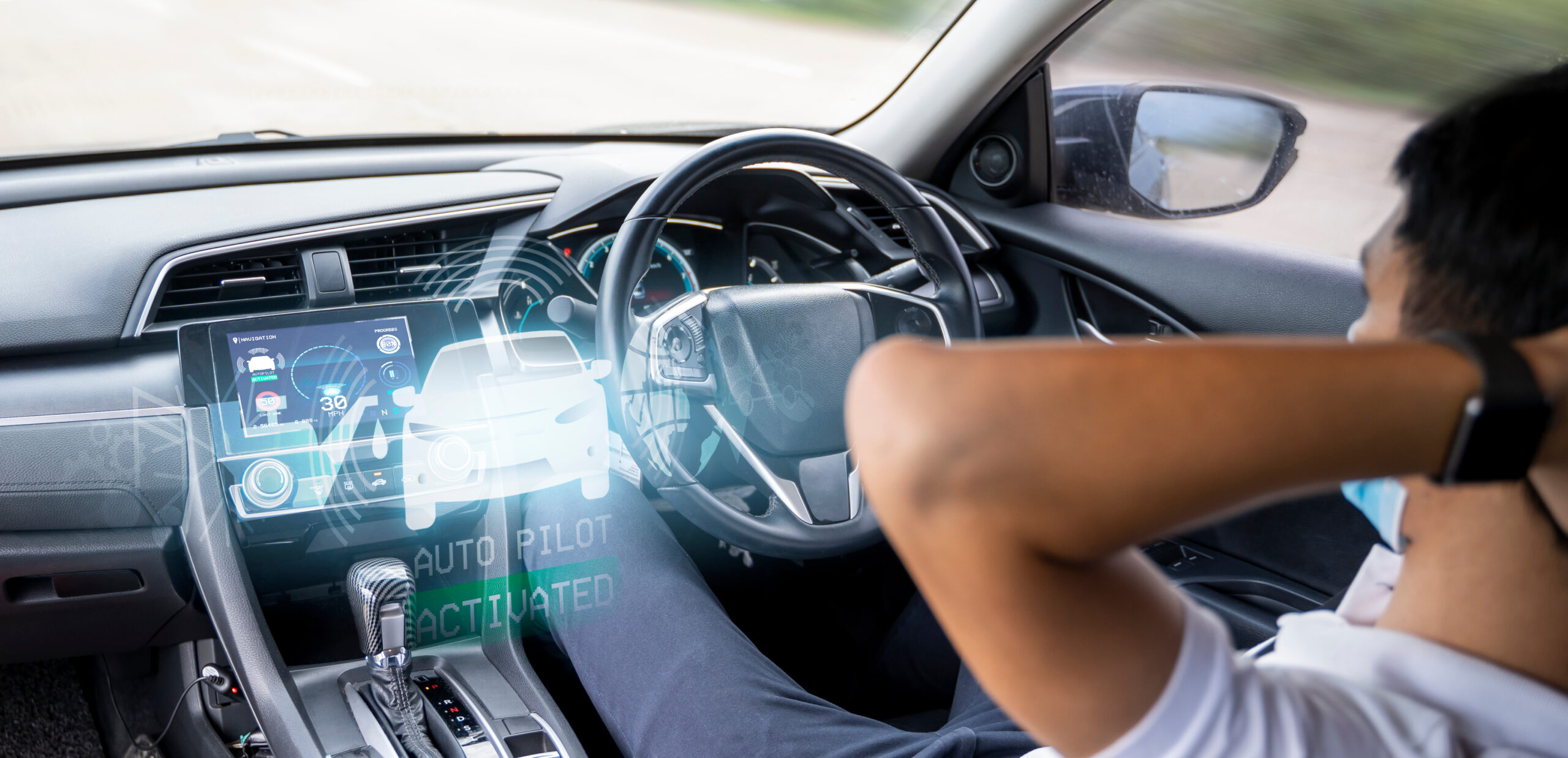 Auto pilot cruise mode self-driving car while sleeping taking rest