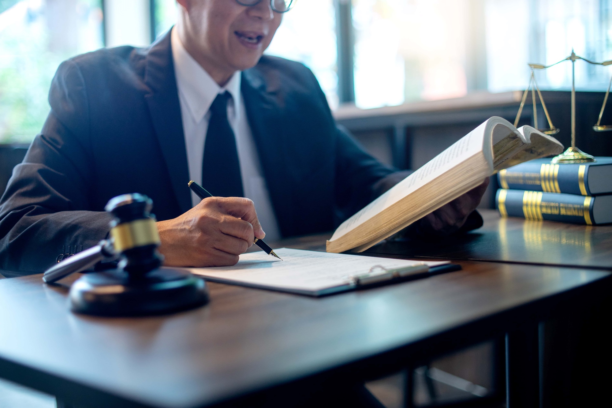 Judge lawyer gavel work in office with balance 