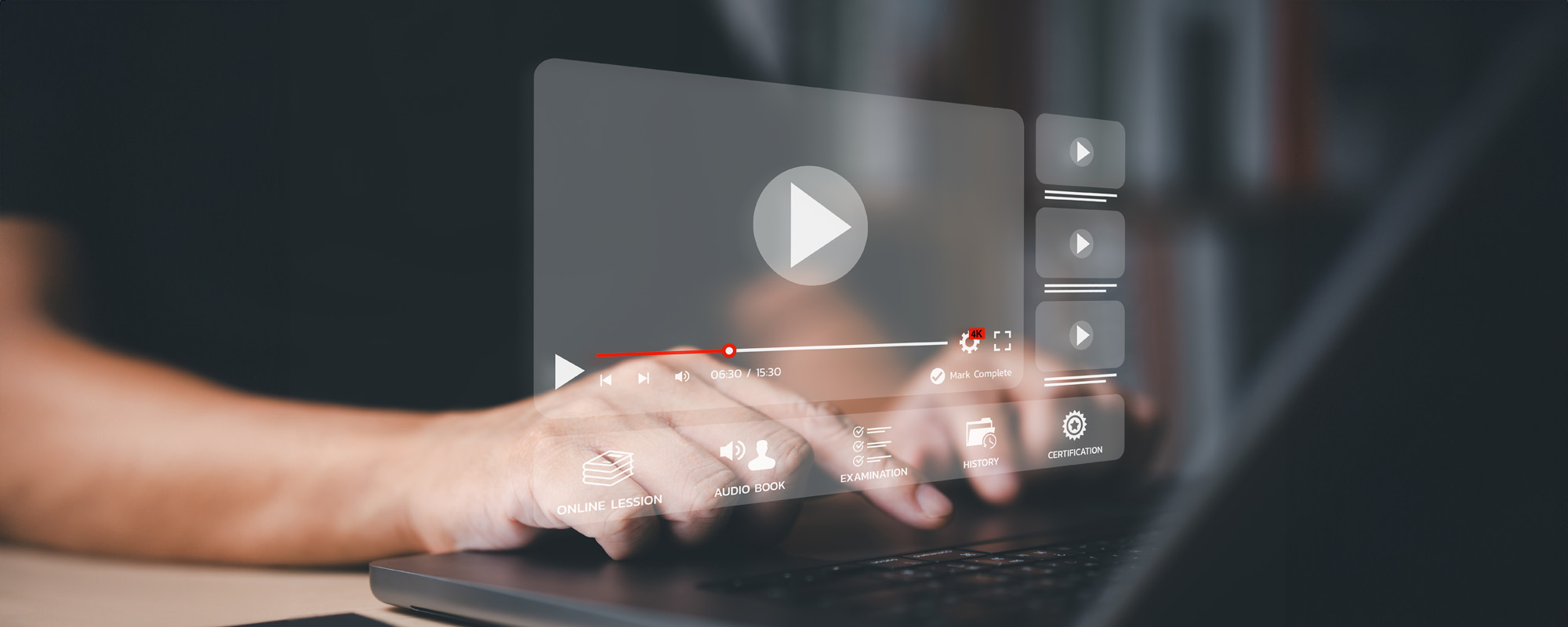 Online e learning study classes and lessons on virtual screen