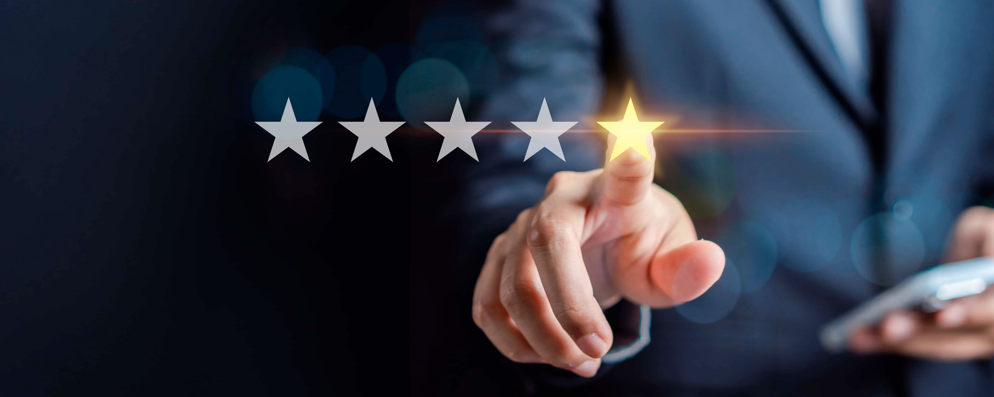 business man touching 5 stars