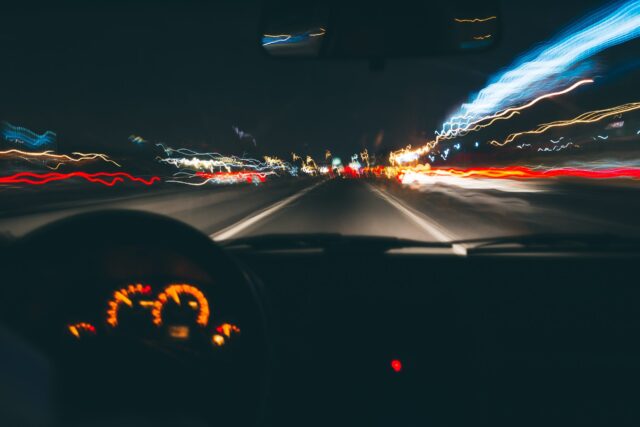 View from a car’s interior at night